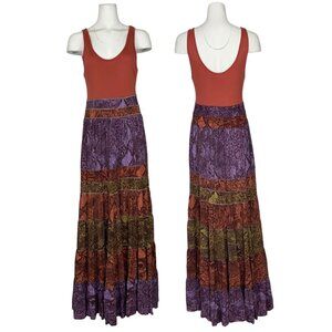 Anthropologie Colima Maxi Dress MP Petite Sleeveless Tiered Colorblock Fall